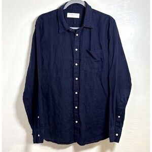 Everlane Men's Shirt Large Blue Long Sleeve Button Up 100% Linen Pocket Casual